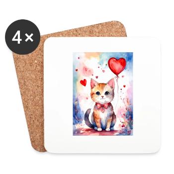 Katze Katze Niedliche Herzkatze - Untersetzer (4er-Set) - Weiß - Vorne