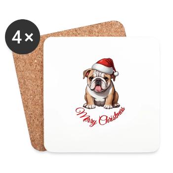 Weihnachts-Bulldogge - Untersetzer (4er-Set) - Weiß - Vorne