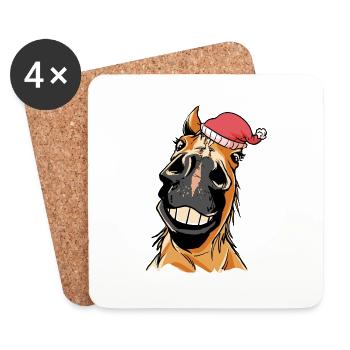 Schönes Palomino-Pferd mit Weihnachtsmannmütze für - Untersetzer (4er-Set) - Weiß - Vorne