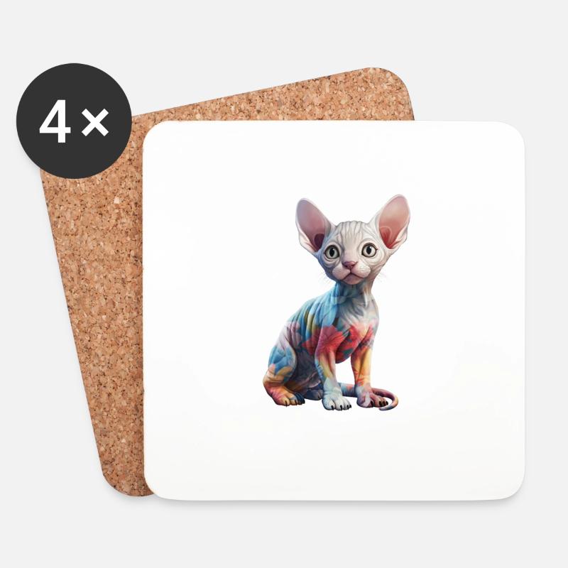 Sphynx Cat Blumen - Untersetzer (4er-Set) - Weiß