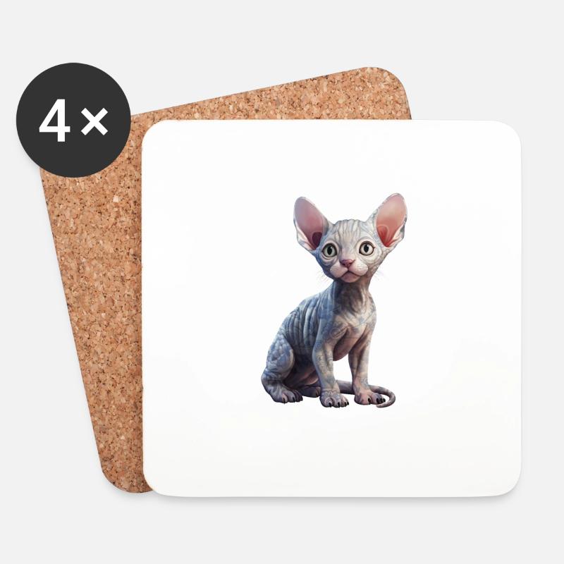 Katze Porzellan Sphynx - Untersetzer (4er-Set) - Weiß