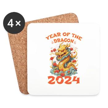 Année Du Dragon Bonne Année 2024 Matching - Dessous de verre (lot de 4) - blanc - Devant