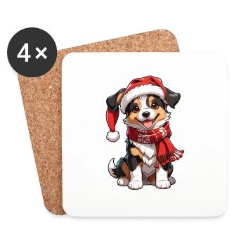 chien avec bonnet de noel - Dessous de verre (lot de 4) - blanc - Devant