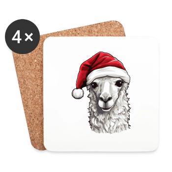 Alpaca Christmas Animal Head Llama - Coasters (set of 4) - white - Front