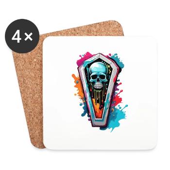 Cercueil / Dernière demeure / Terre / Enterrement - Dessous de verre (lot de 4) - blanc - Devant