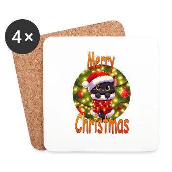 Christmas Cat Fairy Lights 02 - Untersetzer (4er-Set) - Weiß - Vorne
