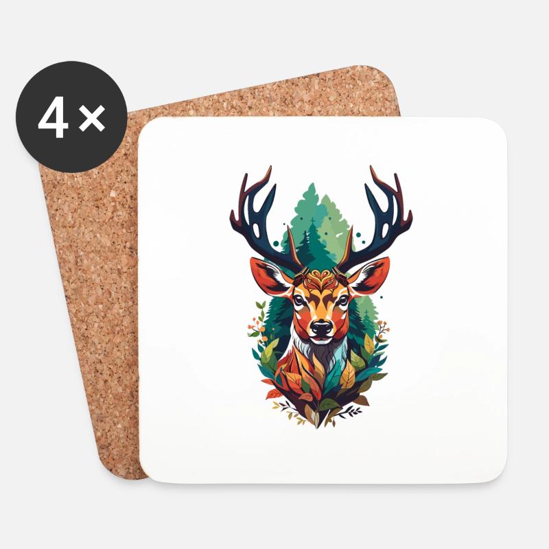 Hirsch - Untersetzer (4er-Set) - Weiß