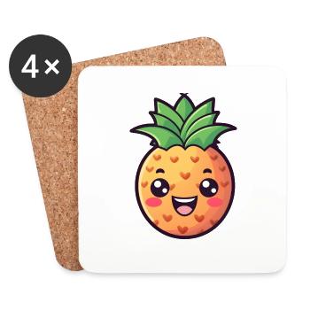 Ananas Kawaii Design - fröhliches Gesicht - Untersetzer (4er-Set) - Weiß - Vorne