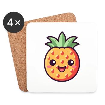 Pineapple Kawaii Design - Version 2 - Coasters (set of 4) - white - Front