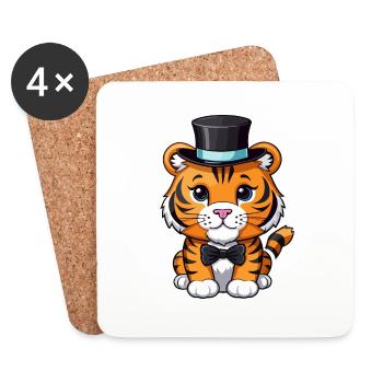Tiger mit Hut und Fliege - Untersetzer (4er-Set) - Weiß - Vorne