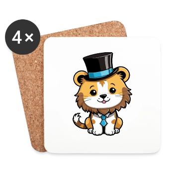 Lion mignon avec un chapeau et une cravate - Dessous de verre (lot de 4) - blanc - Devant