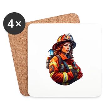 Pompier/Incendie/Incendie/Extinction/Héroïne - Dessous de verre (lot de 4) - blanc - Devant