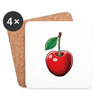 Cerise, fruit unique - Dessous de verre (lot de 4) - blanc - Devant