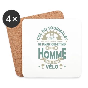 Vélo velo col Tourmalet cadeau homme cycliste - Dessous de verre (lot de 4) - blanc - Devant