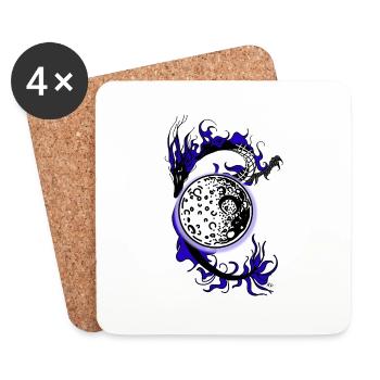 Dragon avec lune - Dessous de verre (lot de 4) - blanc - Devant