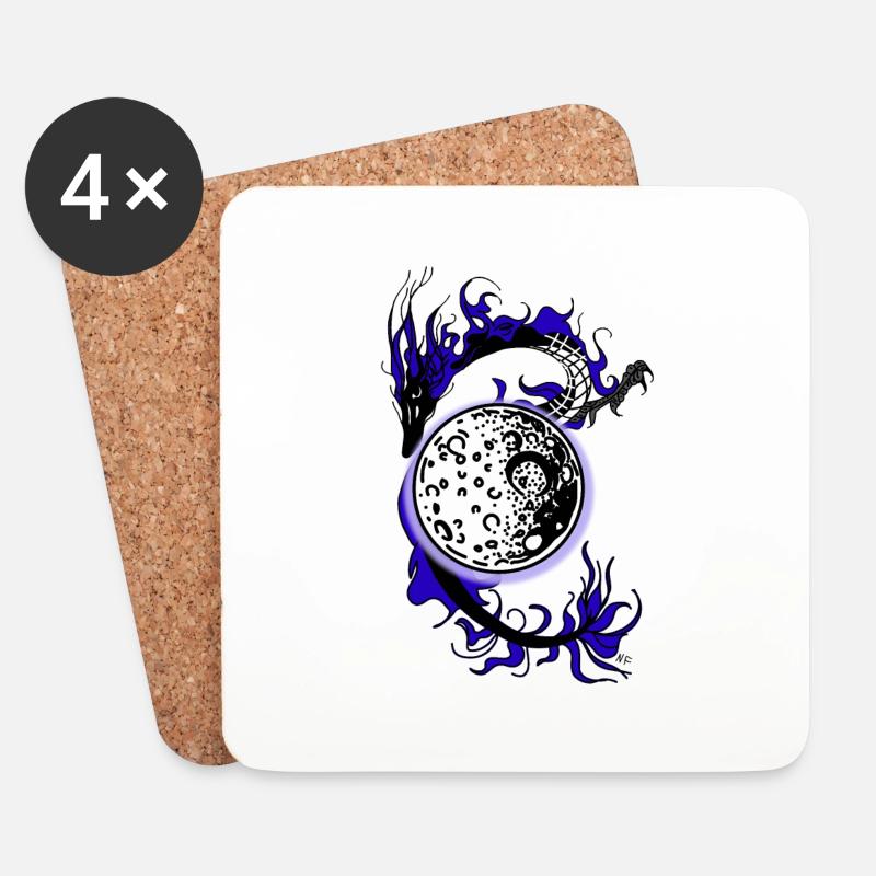 Drache mit Mond - Untersetzer (4er-Set) - Weiß