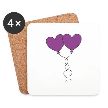 Herz violett Luftballon, Ballon, Valentinstag - Untersetzer (4er-Set) - Weiß - Vorne