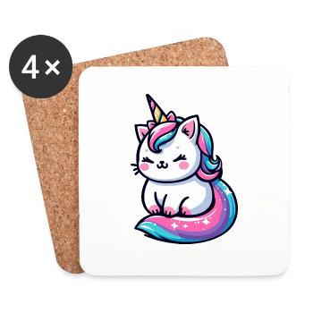 Cute Little Unicorn Cat - Coasters (set of 4) - white - Front