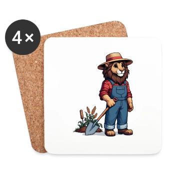 Cute Lion Farmer - Coasters (set of 4) - white - Front