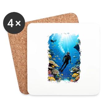 plongée sous marine - Dessous de verre (lot de 4) - blanc - Devant