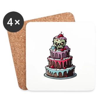 Gâteau d’anniversaire / Gâteau / Joyeux anniversaire / Gâteau - Dessous de verre (lot de 4) - blanc - Devant
