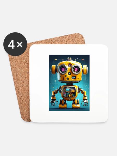 Metall-Roboter-Roboter - Untersetzer (4er-Set) - Weiß