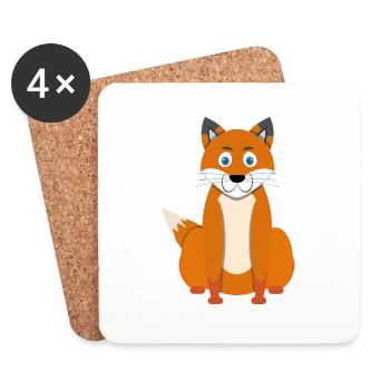 Karikatur Fuchs - Untersetzer (4er-Set) - Weiß - Vorne