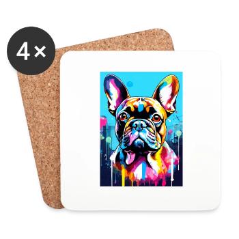 Bulldog peinture Bouledogue français - Dessous de verre (lot de 4) - blanc - Devant