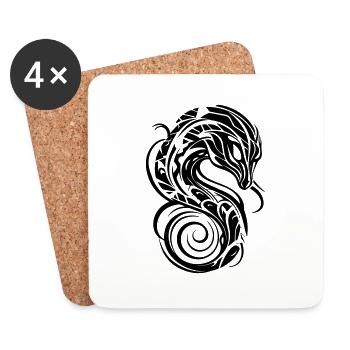 Schlangenkopf Drachen Tribal - Untersetzer (4er-Set) - Weiß - Vorne