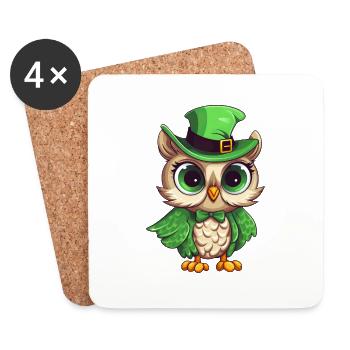 Cute Comic Owl St. Patrick's Day Design - Coasters (set of 4) - white - Front