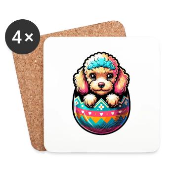 Oeuf de Pâques Oeuf de Pâques chien caniche éclot de l’oeuf - Dessous de verre (lot de 4) - blanc - Devant