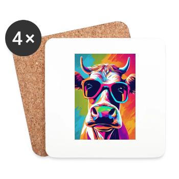 Kuh mit Brille - Untersetzer (4er-Set) - Weiß - Vorne