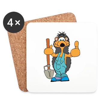 The gardener hedgehog works in the garden - Coasters (set of 4) - white - Front