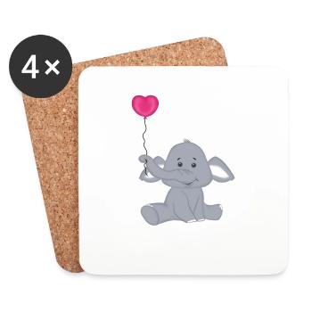 Baby Elefant mit Herz Luftbalon - Untersetzer (4er-Set) - Weiß - Vorne