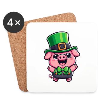St. Patrick's Day Pig Cartoon - Coasters (set of 4) - white - Front