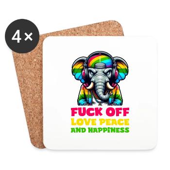 fuck off amour, paix et bonheur - Dessous de verre (lot de 4) - blanc - Devant