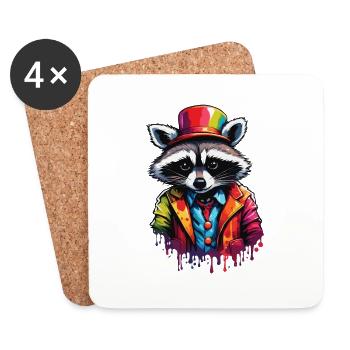 Clown Animal / Circus / Funny / Colorful / Raccoon - Coasters (set of 4) - white - Front