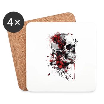 Totenkopf mit Blumen - Untersetzer (4er-Set) - Weiß - Vorne