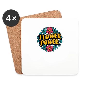 Flower Power 1960 & 1970 Rétro des années 60 des années 70 Groovy - Dessous de verre (lot de 4) - blanc - Devant