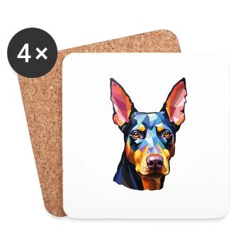 Doberman Pinscher psychédélique - Dessous de verre (lot de 4) - blanc - Devant