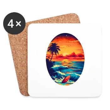 Surfen im Sonnenuntergang - Untersetzer (4er-Set) - Weiß - Vorne
