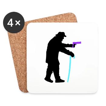 Silhouette de voleur de grand-père avec bâton de marche et arme à feu - Dessous de verre (lot de 4) - blanc - Devant