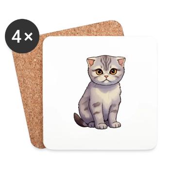 Chat Pliant Écossais Mignon - Dessous de verre (lot de 4) - blanc - Devant