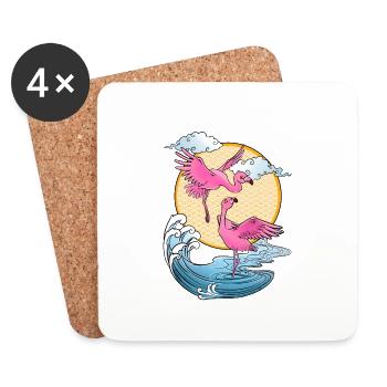 Flamants roses - Soleil - Japon - Dessous de verre (lot de 4) - blanc - Devant