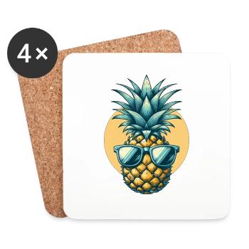 Cool pineapple with sunglasses - Coasters (set of 4) - white - Front