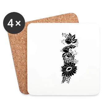 Lettre j floral noir et blanc - Dessous de verre (lot de 4) - blanc - Devant