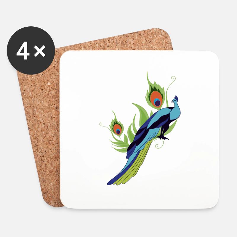 Pfau - Untersetzer (4er-Set) - Weiß
