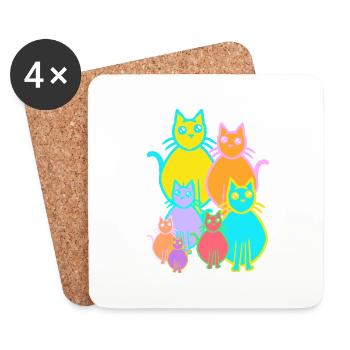 80s 90s Cats Cat Family Kids Child - Coasters (set of 4) - white - Front