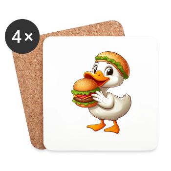 Drôle de canard hamburger de restauration rapide - Dessous de verre (lot de 4) - blanc - Devant