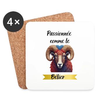Passionnée comme le bélier - Dessous de verre (lot de 4) - blanc - Devant
